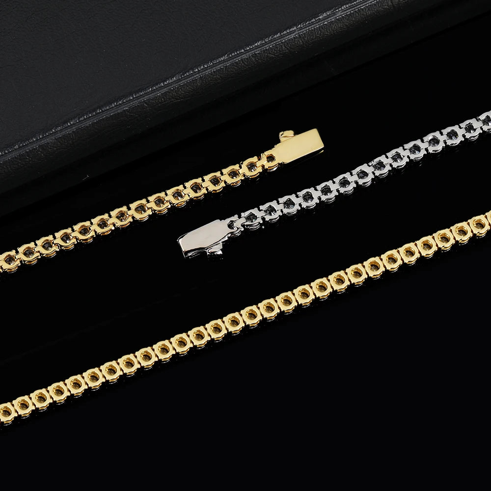 NUOYA USA Warehouse 3mm/4mm Iced Out Diamond Tennis Chain Bracelet Round CZ Stones Hip Hop Jewelry Gift for Men Women