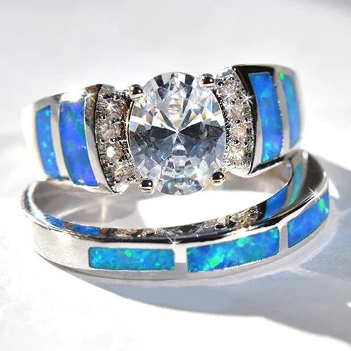 H074 Women's Silver Engagement Ring Oval Cut Diamond Geometric Channel Setting Fine Jewelry