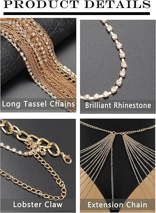 Layered Belly Waist Chains Rhinestone Metal Body Chain Belt Sexy Party Rave Carnival Body Jewelry Accessories Adjustable
