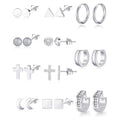 11 Piece Geometric Stainless Steel Stud Earrings Set Minimalist Modern Luxury Elegant Unisex Daily Versatile Jewelry Accessories