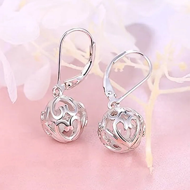 Classic White Gold Ball Drop Earrings For Women Alloy Fashion Jewelry Gift