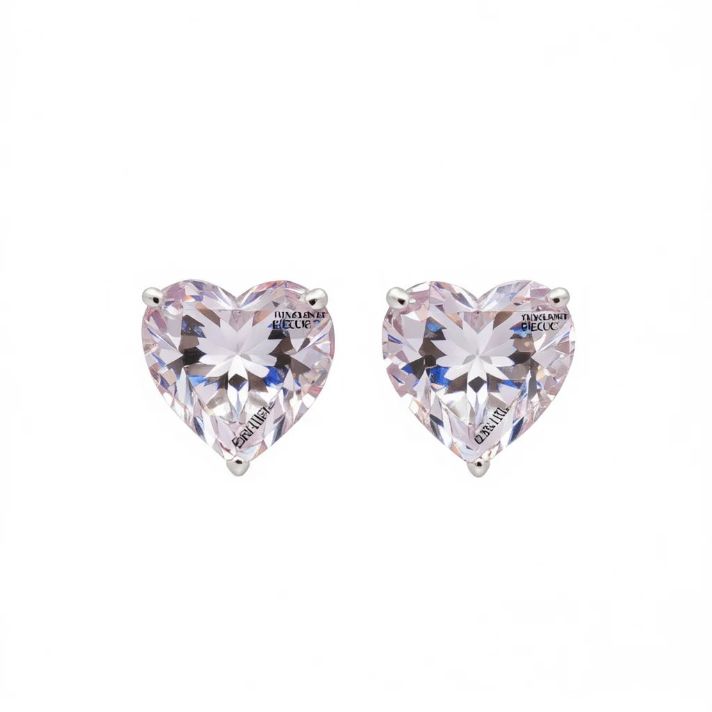 E1128 Heart Shape Blue Diamond Stud Earrings Claw Setting Women's Romantic Crystal Jewelry