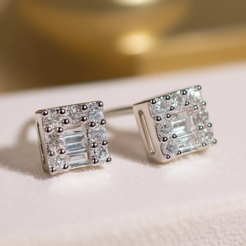 White Gold Diamond Earrings Baguette Cut G Color Natural Diamonds Classic Style Women's Wedding Jewelry