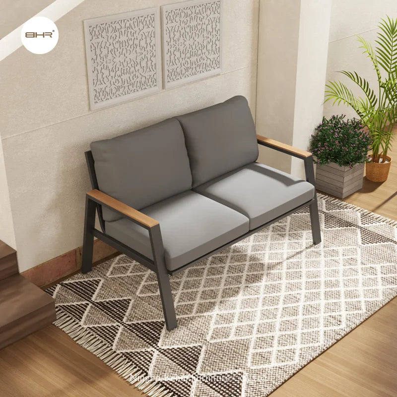 BHR Outdoor Aluminum Garden Furniture Indoor Patio Sofa Set With KD Frame Metal Sectional Indoor & Outdoor Use