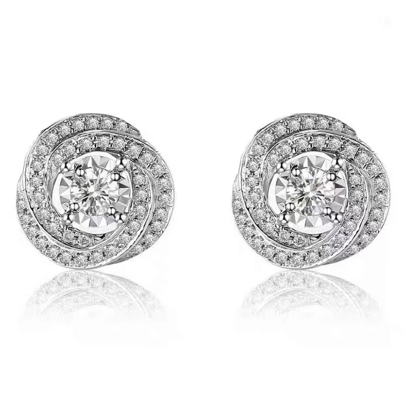 E4001 White Gold Diamond Earrings Round Brilliant Cut Natural Classic Women's Jewelry