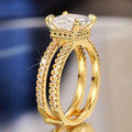 Q373 Women's 22k Gold Plated Princess Cut Lab Grown Diamond Ring with Side Stones Engagement Jewelry