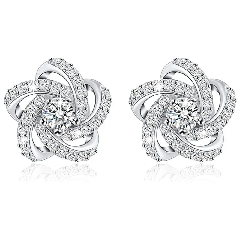 White Gold Diamond Earrings Round Brilliant Cut G Color Natural Diamonds Romantic Style Women's Wedding Jewelry Silver Base