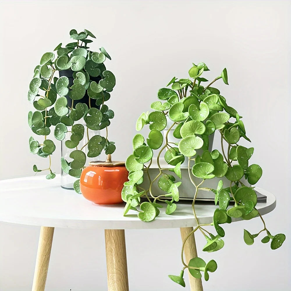 2pcs Faux Monstera & Copper Coin Grass Hanging Plants - Artificial Greenery for Indoor/Outdoor Decor, Perfect for Weddings,