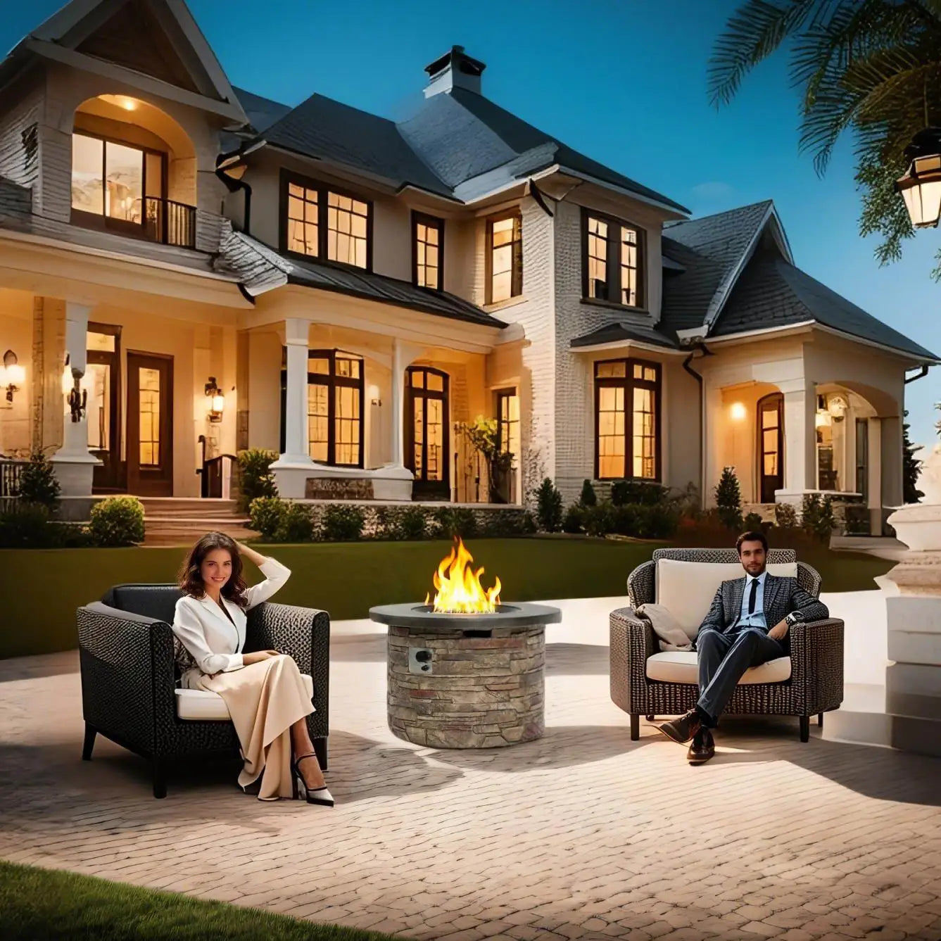 40000BTU Indoor/Outdoor Modern Small MGO Fire Pit Table Round Propane Gas Fire Bowl with Glass for Patio and Garden Parties