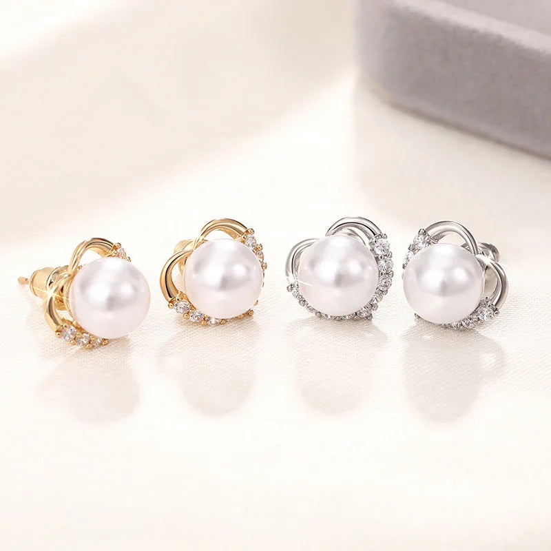 Elegant Heart Shape Akoya Pearl Stud Earrings 925 Silver AAA Cultured White Pearl Wedding Jewelry For Women Classic Style