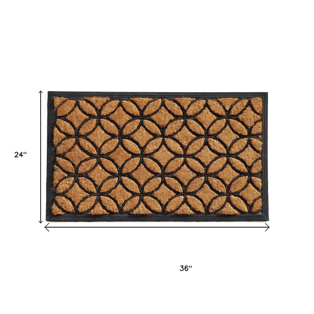 HMS 24\" X 36\" Geometric Outdoor Coir and Rubber Door Mat Black and Natural-Durable Indoor/Outdoor Mat for Home or Office