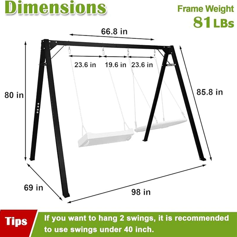 Zoshine Heavy-Duty Outdoor Swing Frame with High Load-bearing Capacity Anti-Rust Swing Set in Stock