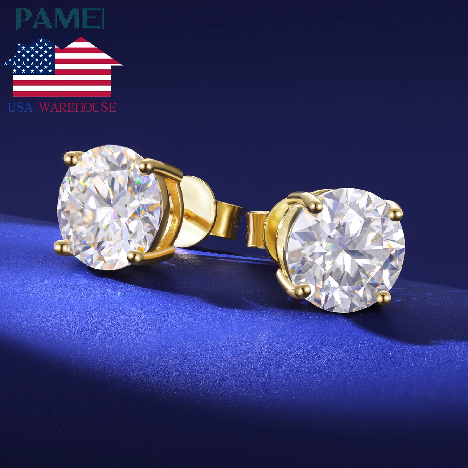 USA Warehouse Luxury Jewelry Classic Screw Back Gold 925 Sterling Silver VVS Moissanite Diamond Stud Earrings for Men Women