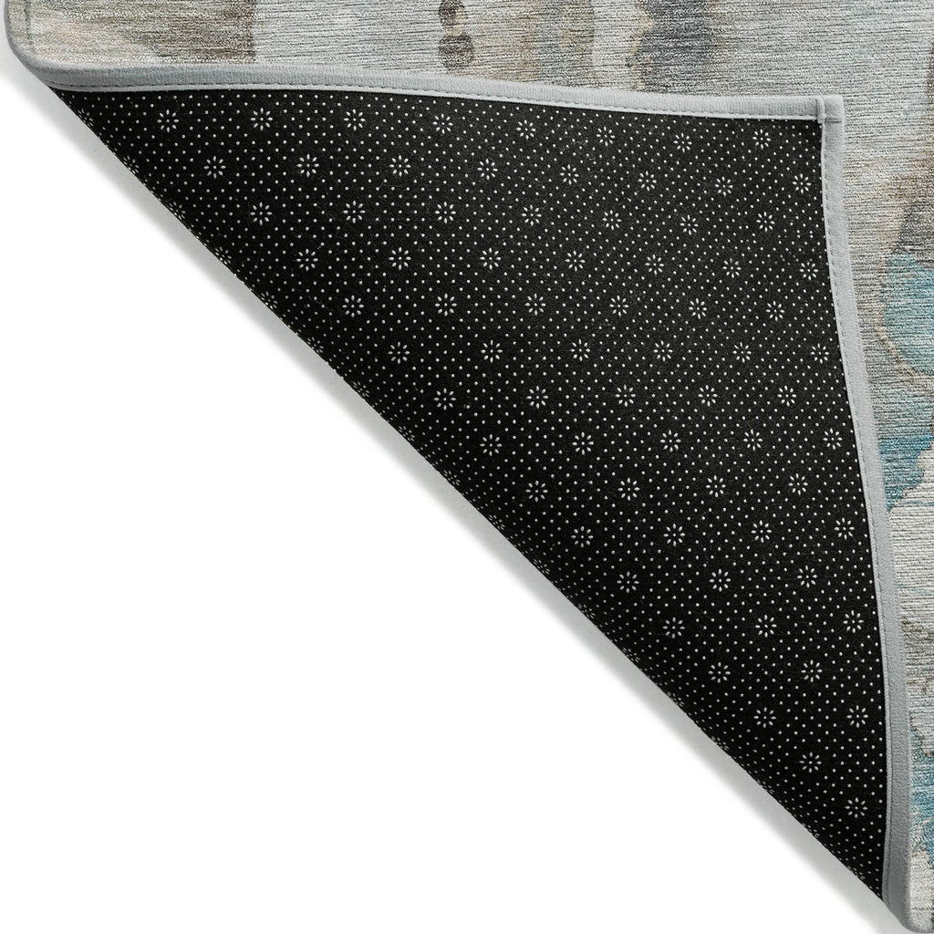 HMS 8' X 10' Teal Blue and Ivory Abstract Indoor Outdoor Area Rug Washable Set