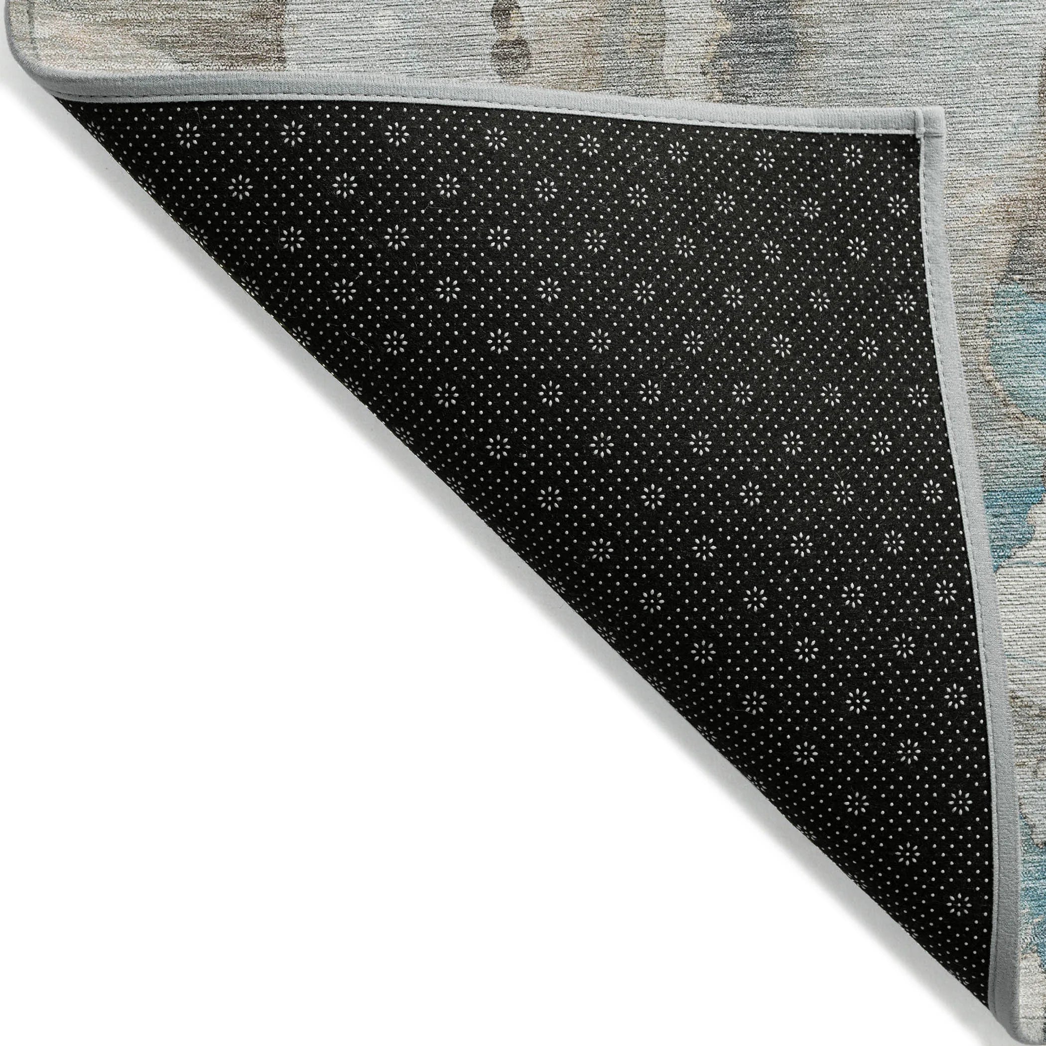 HMS 8' X 10' Teal Blue and Ivory Abstract Indoor Outdoor Area Rug Washable Set