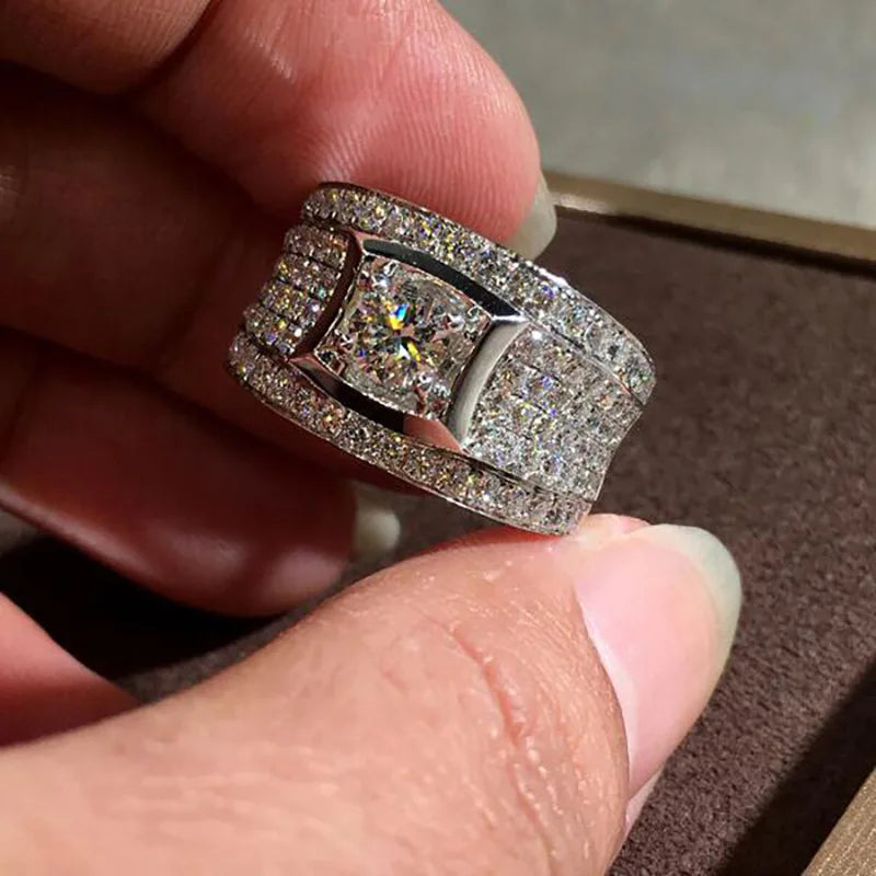 T0902 Women's White Gold Emerald Cut Diamond Ring Natural G Color Engagement Jewelry With Side Diamonds