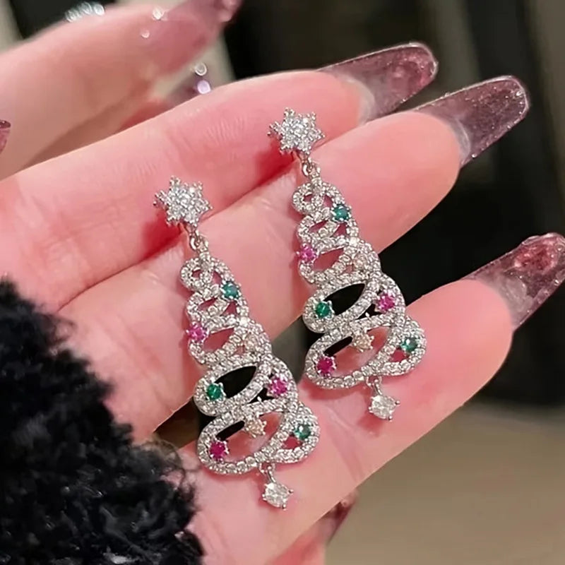 Luxury Diamond Earrings White Gold E3445 Round Brilliant Cut Natural Diamonds with Emerald Cut Side Stones Women's Party Jewelry