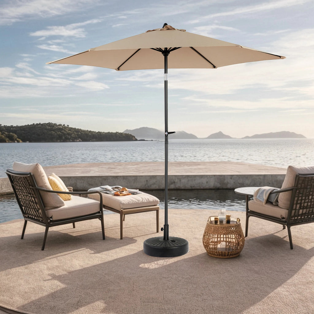 Modern Steel Outdoor Patio Table Umbrella Push Button Tilt Crank 6-Stick Ribs Eco-Friendly Outdoor Furniture Deck/Backyard/Pool