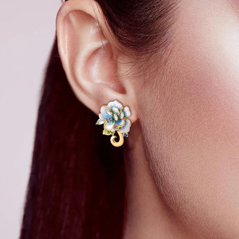 Golden Flower Stud Earrings For Women 18K Gold Plated Pearl Inlay Everyday Wear Fine Jewelry