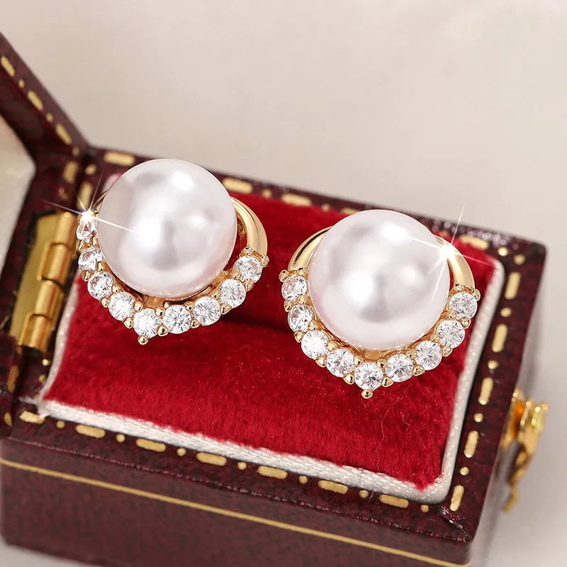 Elegant Heart Shape Akoya Pearl Stud Earrings 925 Silver AAA Cultured White Pearl Wedding Jewelry For Women Classic Style