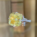 A164 White Gold Diamond Ring Cushion Cut Fancy Yellow Natural Diamond Engagement Women's Jewelry