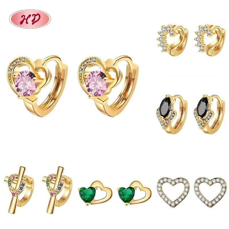Hengdian 18K Gold-Plated a Set of Six Earrings Geometry Huggie Earrings Set Trendy Zircon Women's Jewelry Brass Anniversary 1MOQ