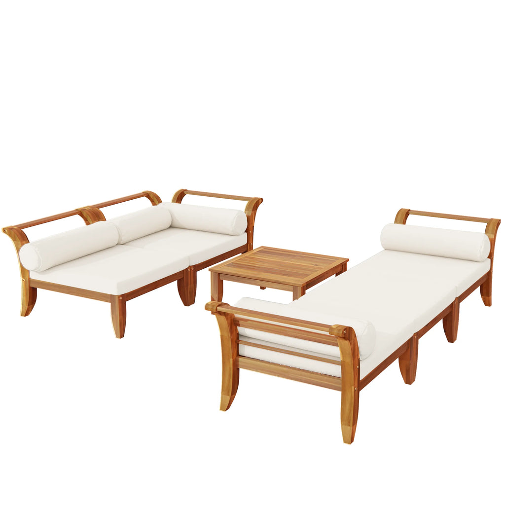 6-Piece Acacia Wood Outdoor Patio Sofa Set Contemporary Design Eco-Friendly Durable Waterproof Modular Sectional Courtyard Park