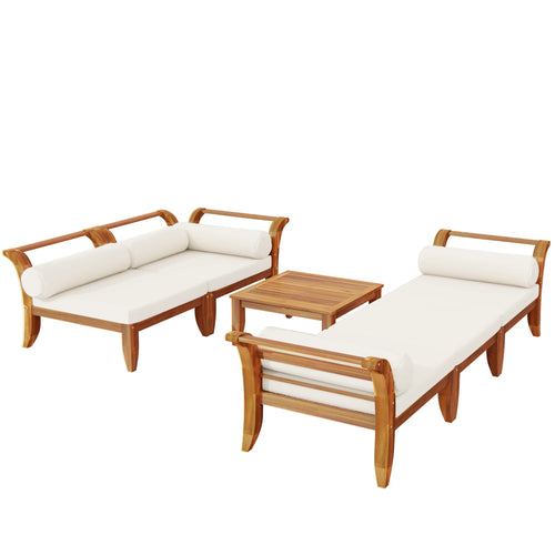 6-Piece Acacia Wood Outdoor Patio Sofa Set Contemporary Design Eco-Friendly Durable Waterproof Modular Sectional Courtyard Park