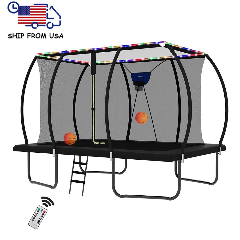 Zoshine Big Outdoor Rectangular Trampoline 10x14FT Trampoline with Basketball Hoop & LED Light for Kids & Adults