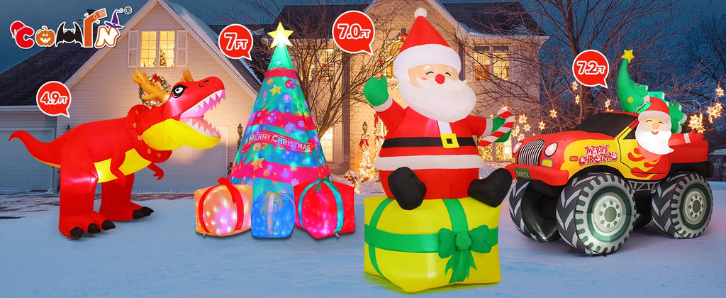 COMIN 7 Ft Christmas Indoor/Outdoor Party Decorations Santa Claus Figurine with LED Lights for Garden Lawn & Yard Blow Decor