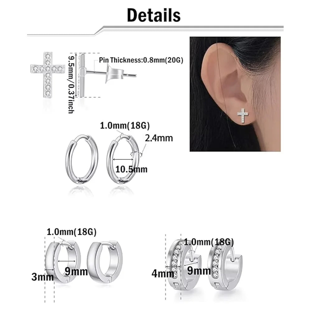 11 Piece Geometric Stainless Steel Stud Earrings Set Minimalist Modern Luxury Elegant Unisex Daily Versatile Jewelry Accessories