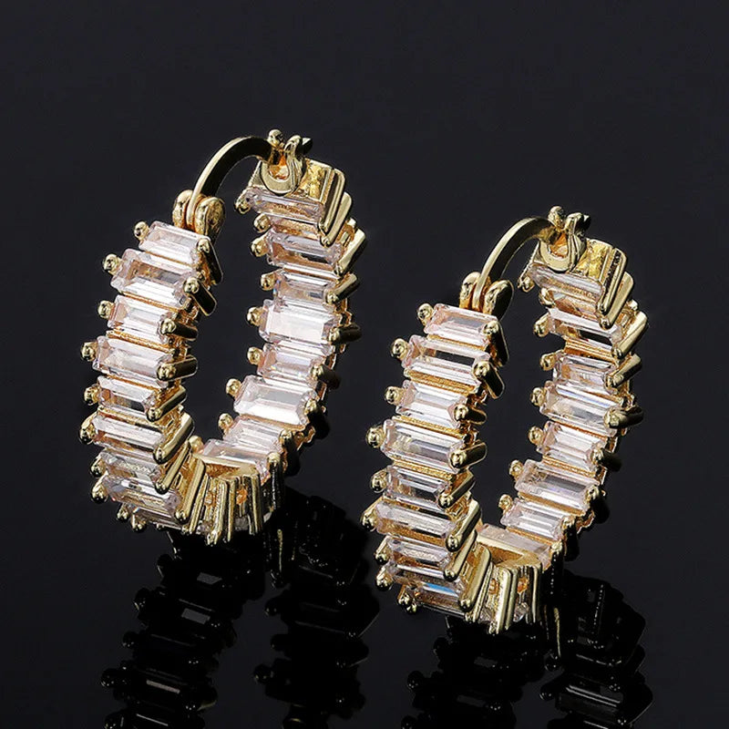 E793 Teardrop White Gold Diamond Drop Earrings Baguette Cut Channel Setting Luxury Women's Wedding Fine Jewelry