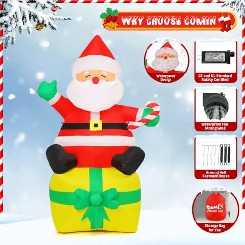 COMIN 7 Ft Christmas Indoor/Outdoor Party Decorations Santa Claus Figurine with LED Lights for Garden Lawn & Yard Blow Decor