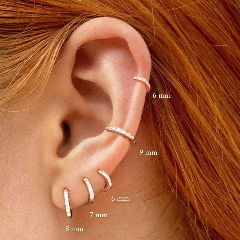 Rose Gold Plated Ear Cartilage Hoop Earrings With Cubic Zirconia Geometric Design For Daily Wear Unisex Fashion Jewelry