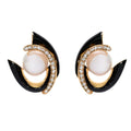 E3653 Modern Geometric Earrings Black Gold Imitation Pearl Studs Party Women's Jewelry