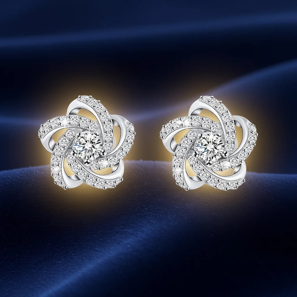White Gold Diamond Earrings Round Brilliant Cut G Color Natural Diamonds Romantic Style Women's Wedding Jewelry Silver Base