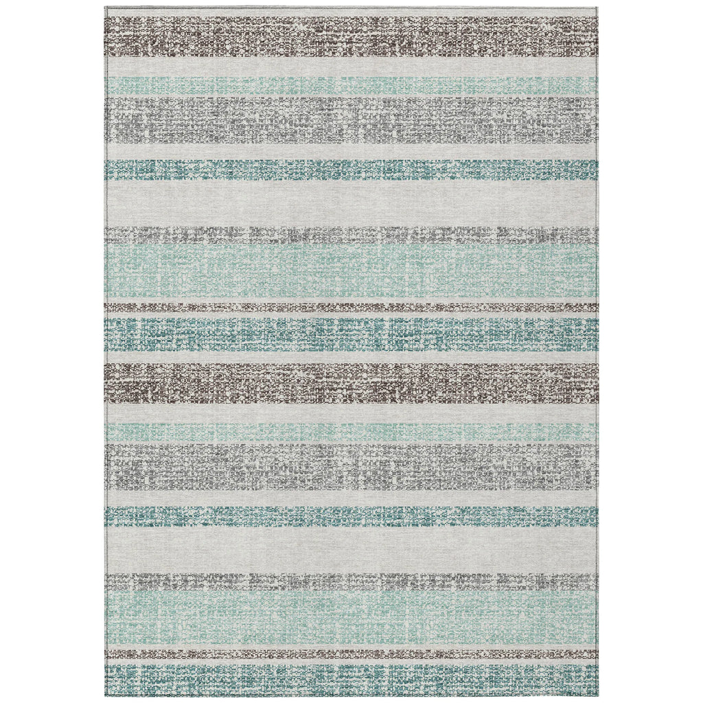 HMS 10' X 14' Teal Blue and Gray Striped Washable Indoor Outdoor Area Rug for Indoor Outdoor Use Perfect Carpet for Your Space