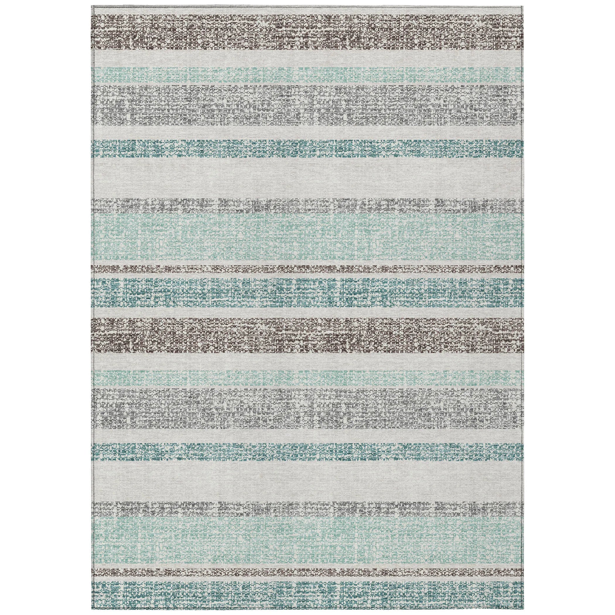 HMS 10' X 14' Teal Blue and Gray Striped Washable Indoor Outdoor Area Rug for Indoor Outdoor Use Perfect Carpet for Your Space