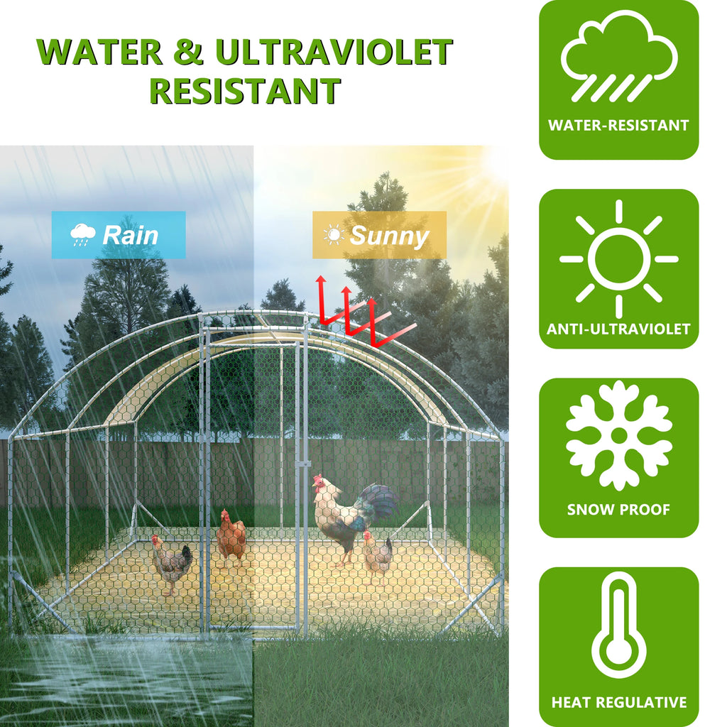 Large Chicken Coop Metal Chicken Run with Waterproof and Anti-UV Cover, Dome Shaped Walk-in Fence Cage Hen House for Outdoor