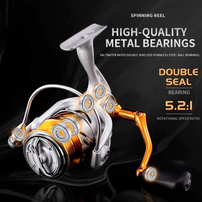 Rooblinos TC 5.2:1 5+1BB Spinning Reel for Sea Fishing, Designed for Carp Fishing, 2000-7000 Series