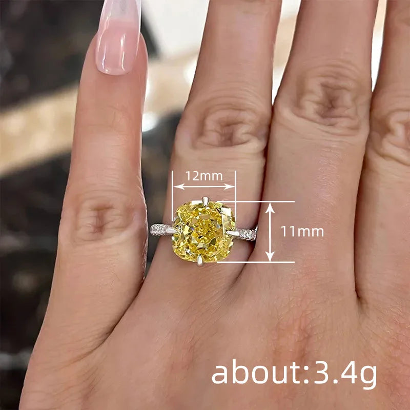 A164 White Gold Diamond Ring Cushion Cut Fancy Yellow Natural Diamond Engagement Women's Jewelry