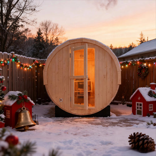 2-4 Person Outdoor Barrel Sauna - Premium White Pine Construction Traditional Dry Steaming Backyard Steam Relaxation Haven