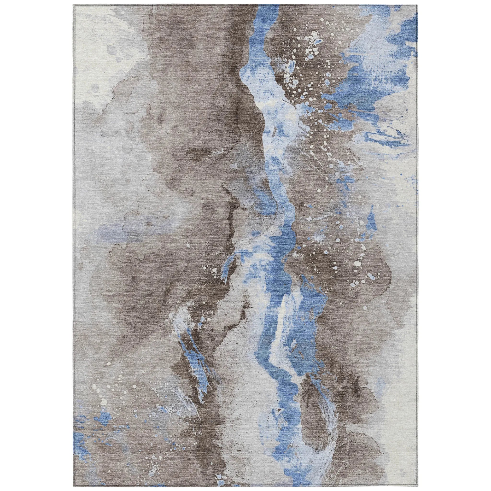 HMS 3' X 5' Abstract Indigo Indoor/Outdoor Area Rug Washable with Graphite and Gold Accents