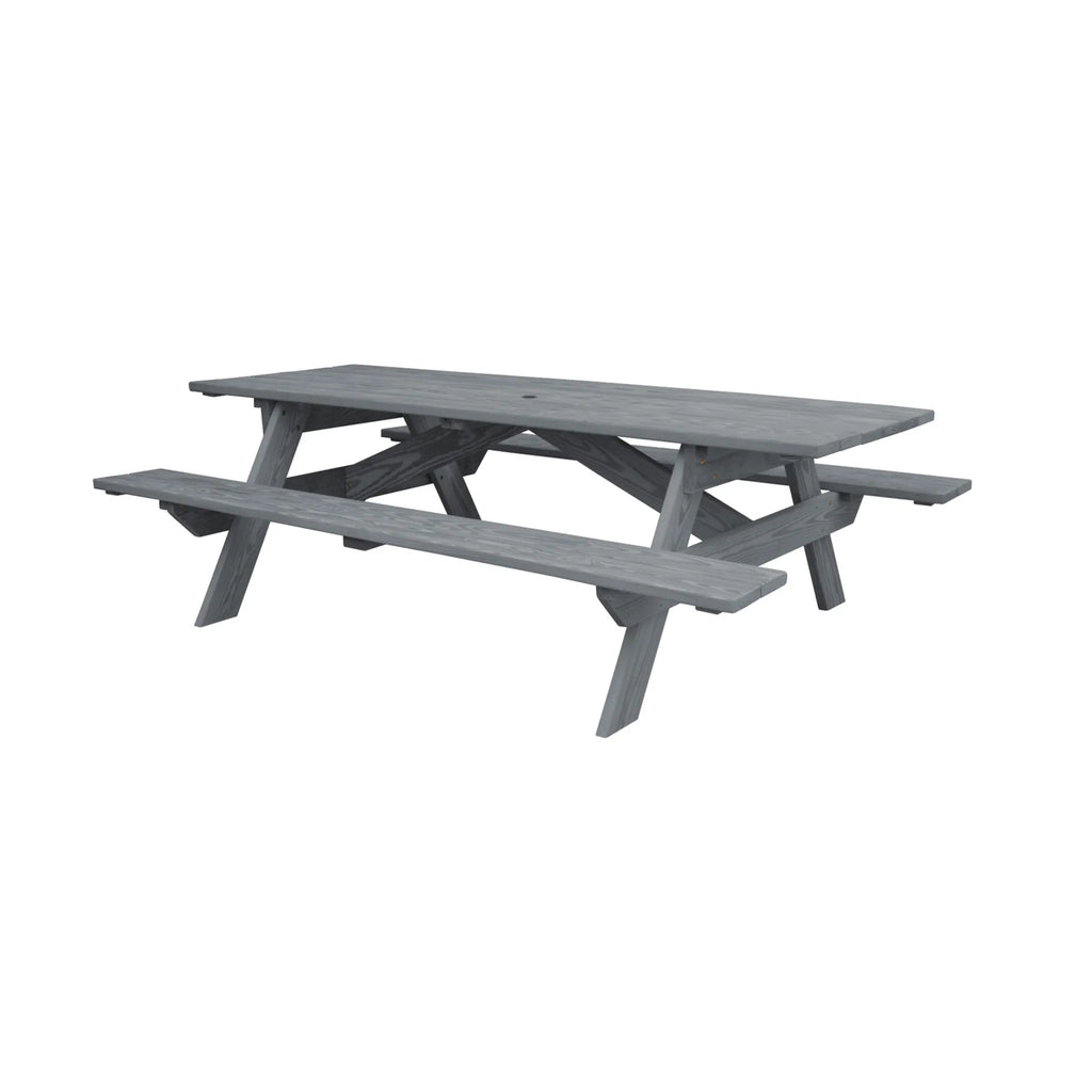hms 94" Gray Solid Wood Outdoor Picnic Table with Umbrella Hole