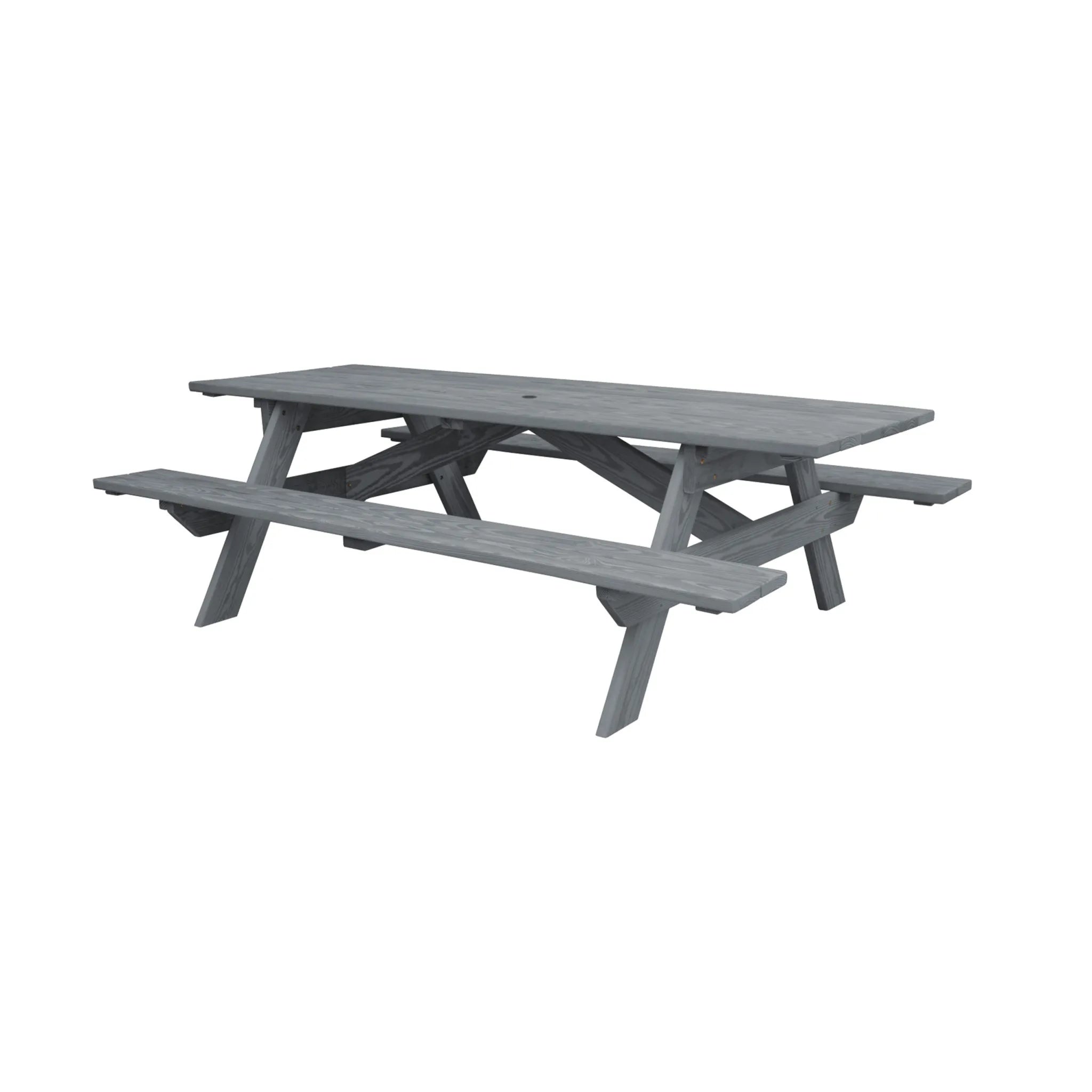 hms 94" Gray Solid Wood Outdoor Picnic Table with Umbrella Hole