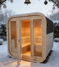 US Warehouse 4-6 Person Outdoor Square Traditional White Pine Steam Sauna with Tempered Glass & Weatherproof Roof