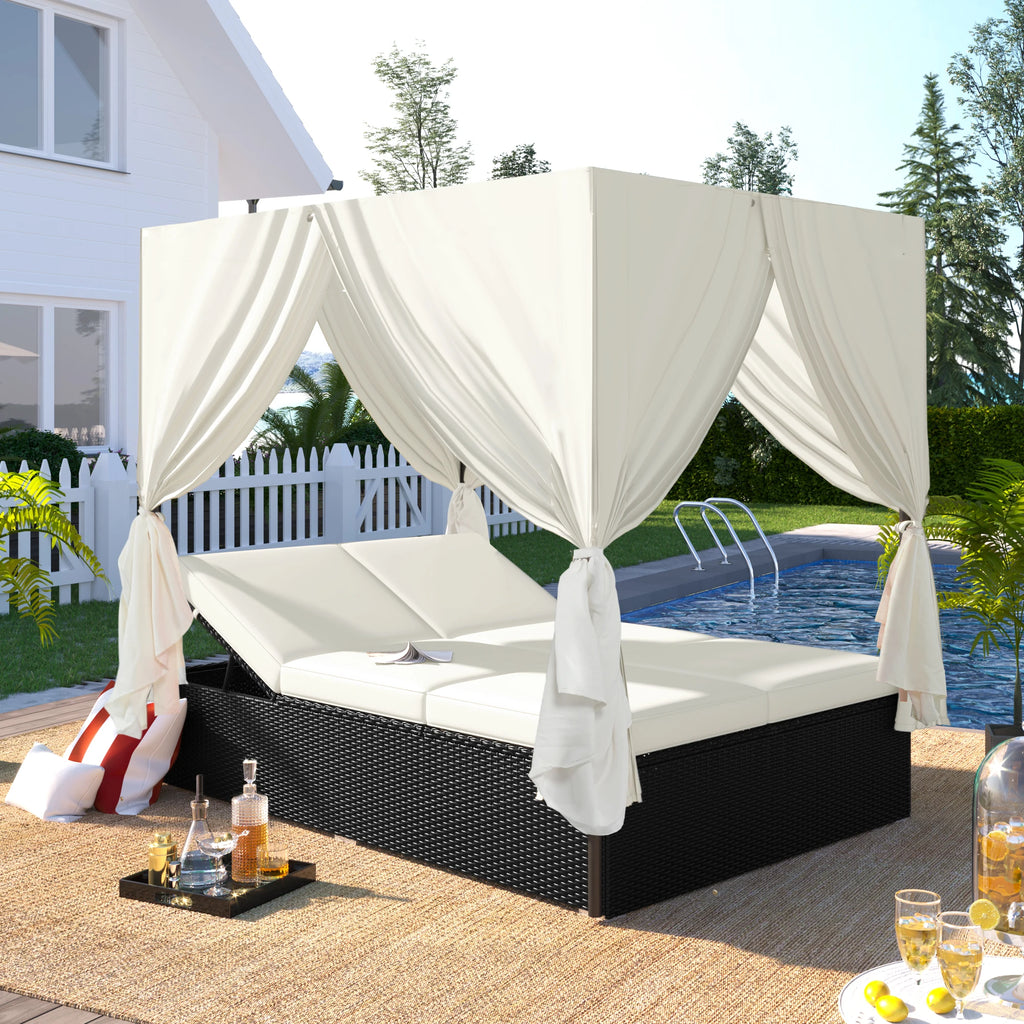 Modern Rattan Durable Luxury Outdoor Patio Sunbed Daybed with Cushions Adjustable Seats
