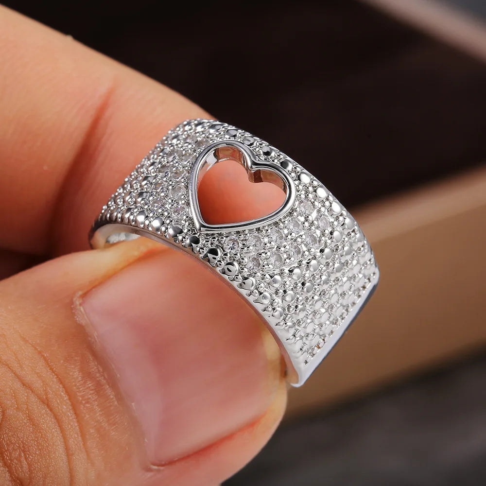 H185 Women's Cocktail Ring Heart Shape Micro Pave Rhinestone Engagement Fashion Jewelry