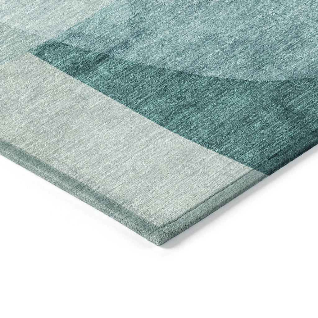 HMS 8' Teal Blue and Ivory Round Abstract Indoor/Outdoor Area Rug Washable Outdoor Carpets