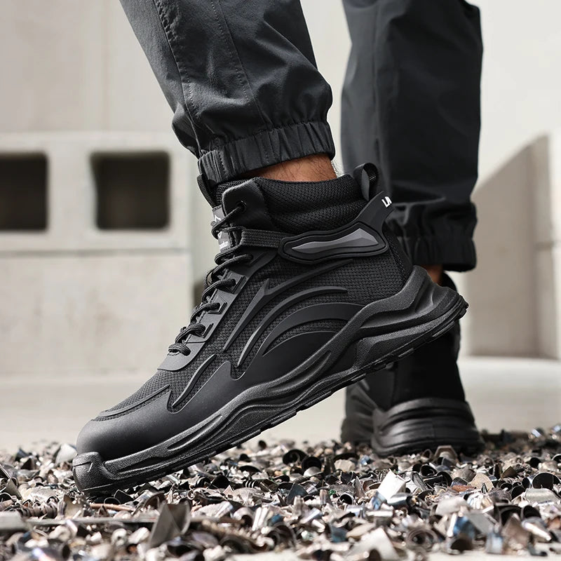 LANOUDUN Puncture-resistant All Season High-top Men Shoes Fly Knit Steel Toe Cap Work Safety